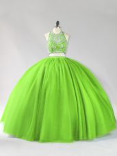 Halter Top Sleeveless Tulle Sweet 16 Quinceanera Dress Beading Backless
