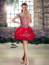 Glorious Sleeveless Mini Length Beading and Appliques Lace Up Evening Dress with Red