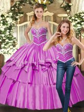 Sweetheart Sleeveless Taffeta Quinceanera Gown Beading Lace Up