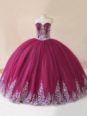 Fabulous Tulle Sweetheart Sleeveless Lace Up Embroidery Vestidos de Quinceanera in Burgundy