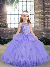 Lavender Sleeveless Beading and Appliques Floor Length Winning Pageant Gowns