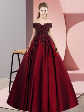 New Style Off The Shoulder Sleeveless Zipper Vestidos de Quinceanera Wine Red Satin