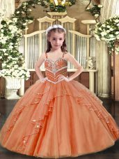 Peach Pageant Dress Womens Party and Sweet 16 and Wedding Party with Beading Straps Sleeveless Lace Up