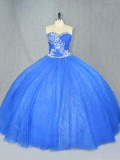 Elegant Blue Sleeveless Beading Floor Length Sweet 16 Dresses