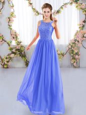 Cheap Empire Wedding Guest Dresses Blue Scoop Chiffon Sleeveless Floor Length Zipper