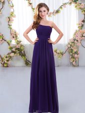 Customized Purple Sleeveless Floor Length Ruching Zipper Court Dresses for Sweet 16