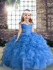Straps Sleeveless Lace Up Little Girls Pageant Dress Wholesale Blue Organza