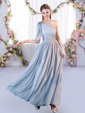 Empire Quinceanera Court Dresses Grey One Shoulder Chiffon Sleeveless Floor Length Lace Up
