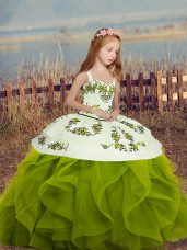 Hot Selling Long Sleeves Lace Up Floor Length Embroidery and Ruffles Little Girl Pageant Dress