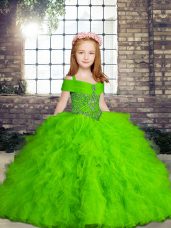 Top Selling Lace Up Pageant Dress for Girls Beading Sleeveless Floor Length