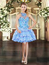 Classical Organza Sleeveless Mini Length Prom Gown and Embroidery and Ruffled Layers