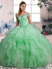 Sweet Beading and Ruffles Sweet 16 Quinceanera Dress Apple Green Lace Up Sleeveless Floor Length