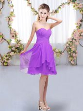 Sleeveless Chiffon Knee Length Lace Up Quinceanera Court of Honor Dress in Lavender with Ruffles and Ruching