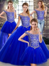 Pretty Beading Sweet 16 Quinceanera Dress Royal Blue Lace Up Sleeveless Floor Length
