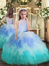 Sleeveless Floor Length Beading and Ruffles Backless Little Girls Pageant Dress Wholesale with Multi-color