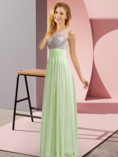 Edgy Yellow Green Sleeveless Floor Length Beading Side Zipper Wedding Party Dress