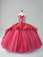 Beauteous Sweetheart Sleeveless Satin and Tulle Vestidos de Quinceanera Appliques Court Train Lace Up
