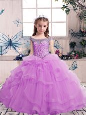 Luxurious Sleeveless Lace Up Floor Length Beading Little Girl Pageant Dress