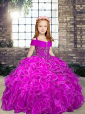Perfect Straps Sleeveless Organza Child Pageant Dress Beading and Ruffles Lace Up