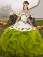 Low Price Sleeveless Lace Up Floor Length Embroidery and Ruffles Sweet 16 Quinceanera Dress