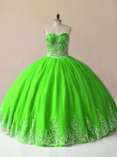 Ball Gowns Tulle Sweetheart Sleeveless Embroidery Floor Length Lace Up Sweet 16 Quinceanera Dress