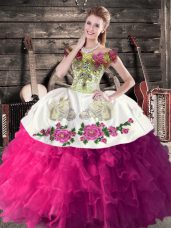 Colorful Embroidery and Ruffles 15 Quinceanera Dress Fuchsia Lace Up Sleeveless Floor Length