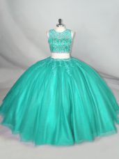 Dramatic Sleeveless Beading Zipper 15th Birthday Dress