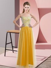 Floor Length Gold Prom Evening Gown Sweetheart Sleeveless Lace Up