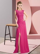 Affordable Hot Pink Prom Gown Prom and Party and Military Ball with Beading Scoop Sleeveless Zipper