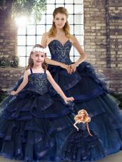 Admirable Navy Blue Quinceanera Dresses Military Ball and Sweet 16 and Quinceanera with Beading and Ruffles Sweetheart Sleeveless Lace Up