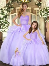 Dynamic Lavender Ball Gowns Beading Quinceanera Dress Lace Up Organza Sleeveless Floor Length