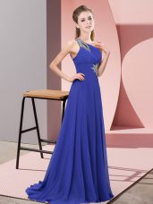 Enchanting Floor Length Prom Gown Purple for Prom and Party and Military Ball with Beading
