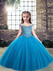 Floor Length Ball Gowns Sleeveless Baby Blue Pageant Gowns For Girls Lace Up