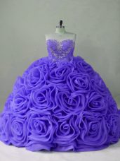Free and Easy Lavender Sweetheart Lace Up Beading Quince Ball Gowns Brush Train Sleeveless