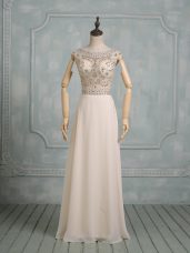 Floor Length Empire Cap Sleeves Champagne Wedding Dress Zipper