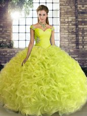 Elegant Yellow Green Lace Up Sweet 16 Dress Beading Sleeveless Floor Length