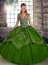 Fitting Olive Green Lace Up Vestidos de Quinceanera Beading and Embroidery Sleeveless Floor Length