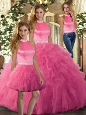 Best Selling Floor Length Backless Sweet 16 Quinceanera Dress Hot Pink for Sweet 16 and Quinceanera with Ruffles