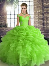Deluxe Sleeveless Floor Length Beading and Ruffles and Pick Ups Lace Up Quinceanera Gown with