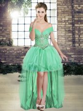 Custom Fit Off The Shoulder Sleeveless Lace Up Prom Dress Apple Green Tulle