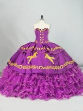Pretty Sweetheart Sleeveless Brush Train Lace Up 15 Quinceanera Dress Purple Satin and Organza