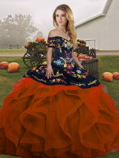 Tulle Sleeveless Floor Length 15th Birthday Dress and Embroidery and Ruffles