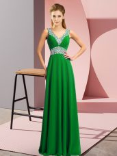 Green V-neck Neckline Beading Prom Dress Sleeveless Lace Up