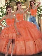 Wonderful Orange Lace Up Quinceanera Gowns Ruffled Layers Sleeveless Floor Length