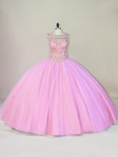 Flirting Lace Up Quinceanera Dresses Pink for Sweet 16 and Quinceanera with Beading