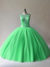Fitting Green Sleeveless Tulle Lace Up Sweet 16 Dresses for Sweet 16 and Quinceanera
