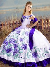 Sumptuous White And Purple Sleeveless Embroidery and Ruffles Floor Length Ball Gown Prom Dress