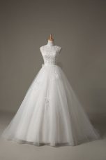 Sophisticated Ball Gowns Sleeveless White Bridal Gown Brush Train Lace Up