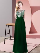 Green Empire Chiffon Scoop Sleeveless Beading Floor Length Backless Dress for Prom