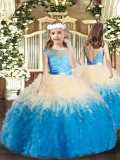 Multi-color Backless Scoop Lace and Ruffles Child Pageant Dress Lace Sleeveless